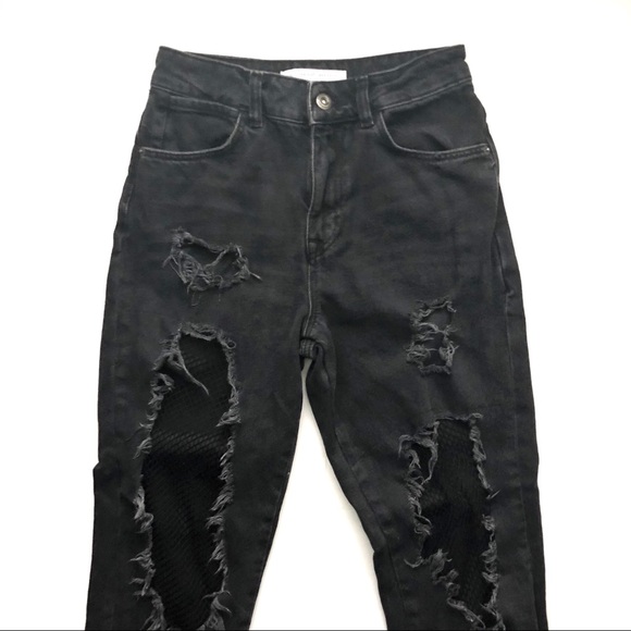 mom jeans with fishnets